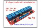8 relay module with opto isolation, high and low trigger 5V/9V/12V/24V